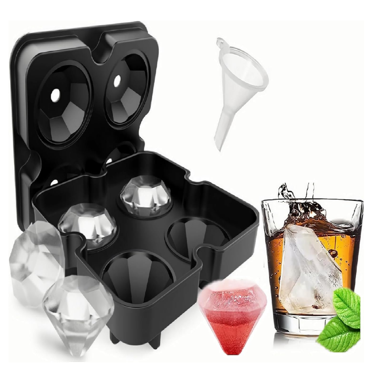 Diamond Shape Shape Ice Cube Tray with Funnel