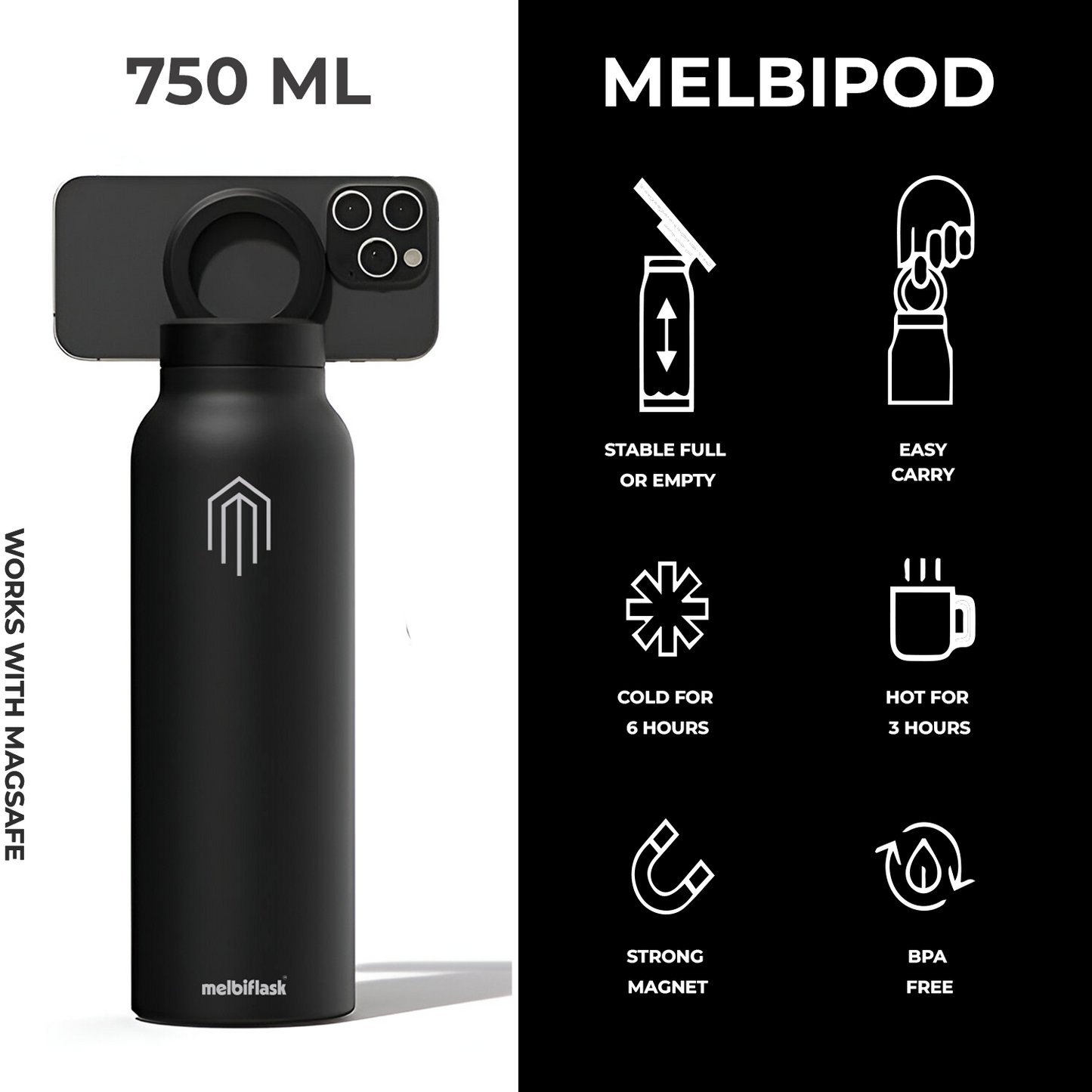 Melbipod Black - melbiflask